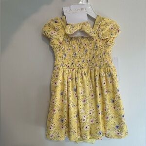 NWT! Baby Girl Tahari Dress w/ Bloomers and Matching Bow - Yellow Floral Dress